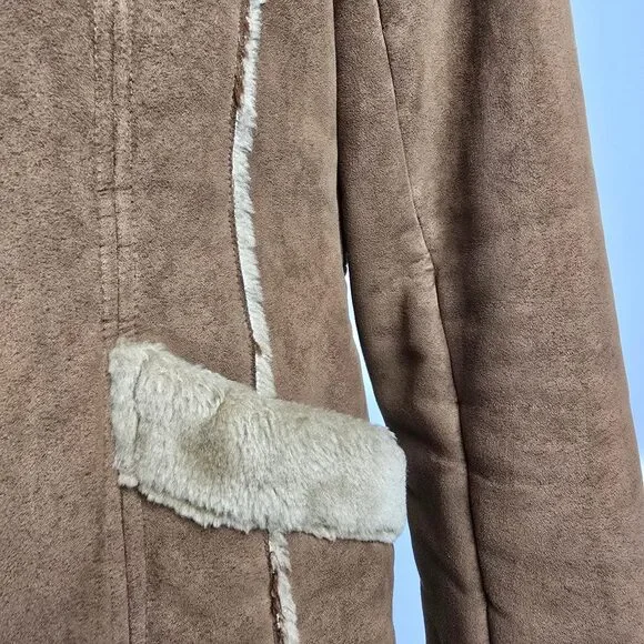 Vintage Guess Brown Penny Lane Faux Sherpa Jacket Size M - Picture 3 of 12